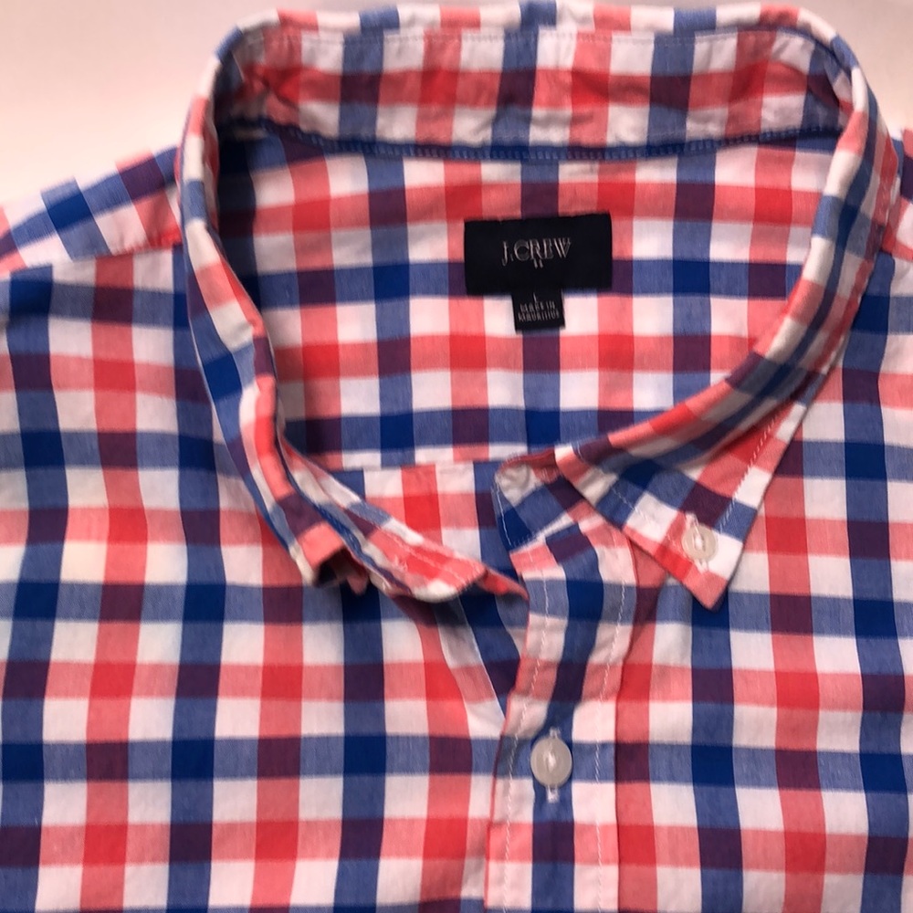J. Crew button down check shirt, size L EUC
